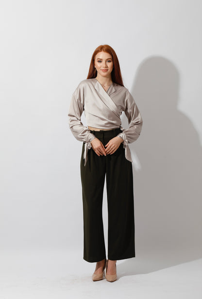 Wrap Tie Blouse - Beige
