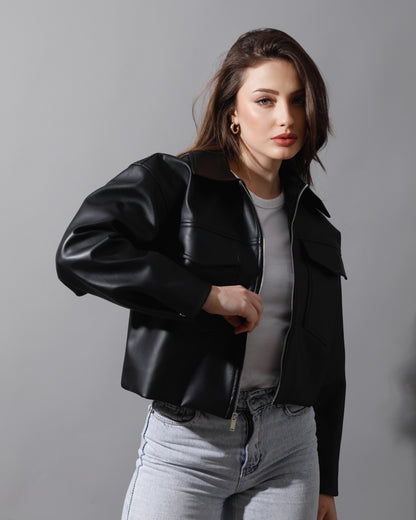 Leather Buckle Jacket - Black