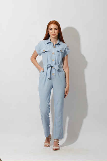Buttons Jeans Jumpsuit - Light Blue