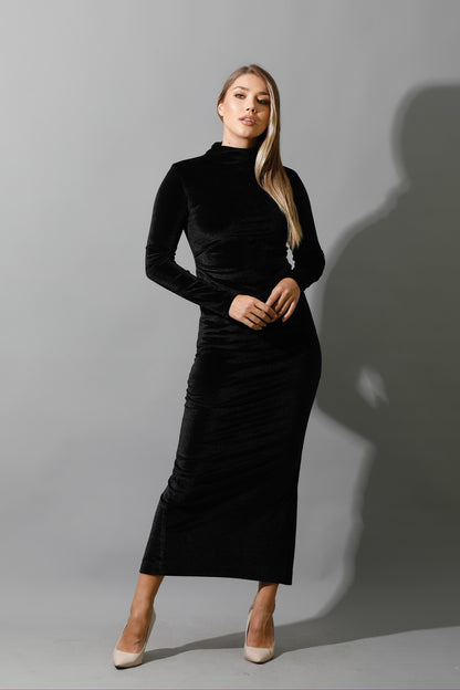 Back Slit Midi Dress - Black