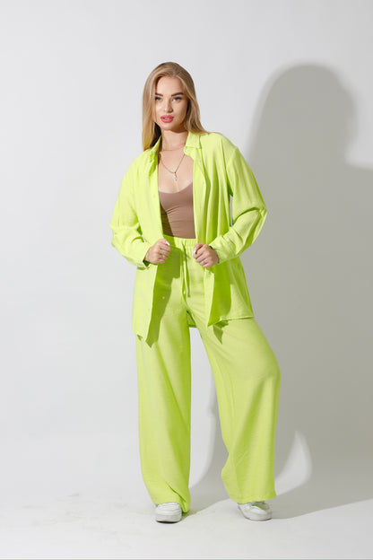 Co-Ord Long Sleeves Shirt - Lime Green