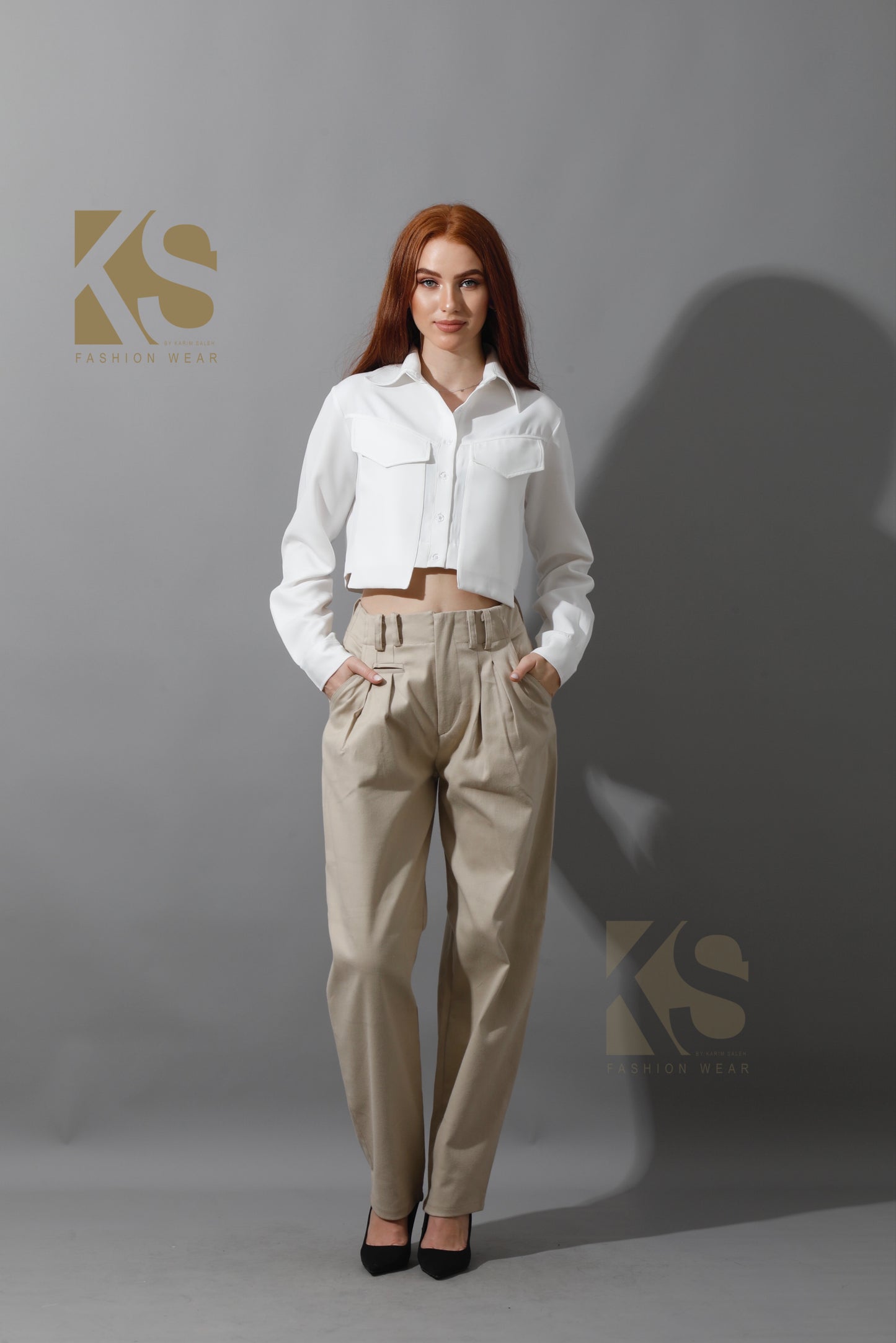 High Rise Paper-Bag Pants - Light Beige