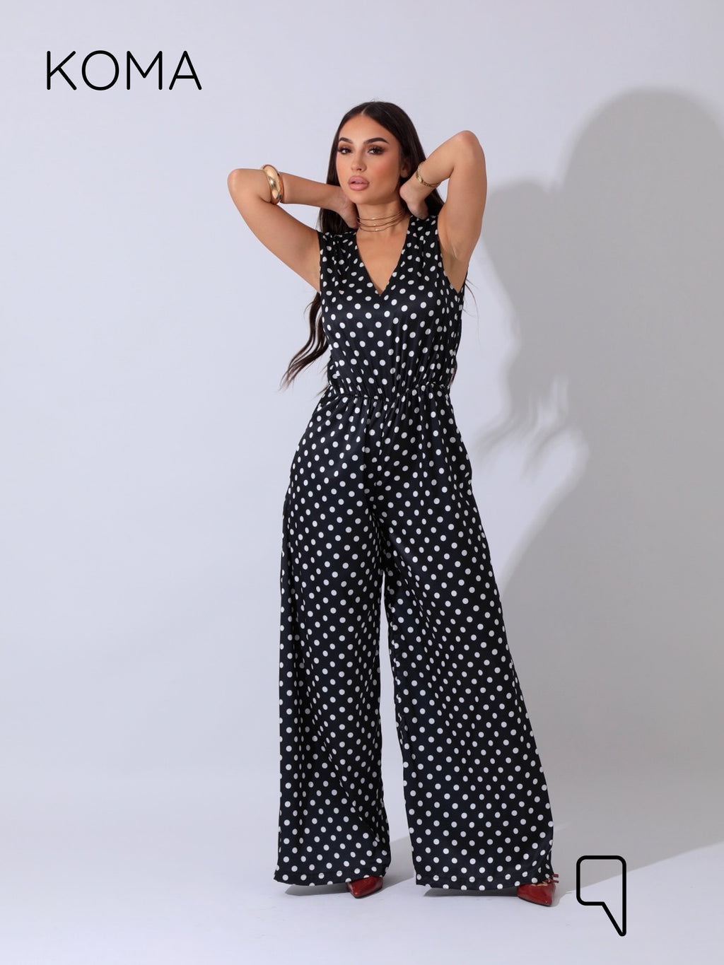 Dahlia Flared Jumpsuit - Polkadots Black