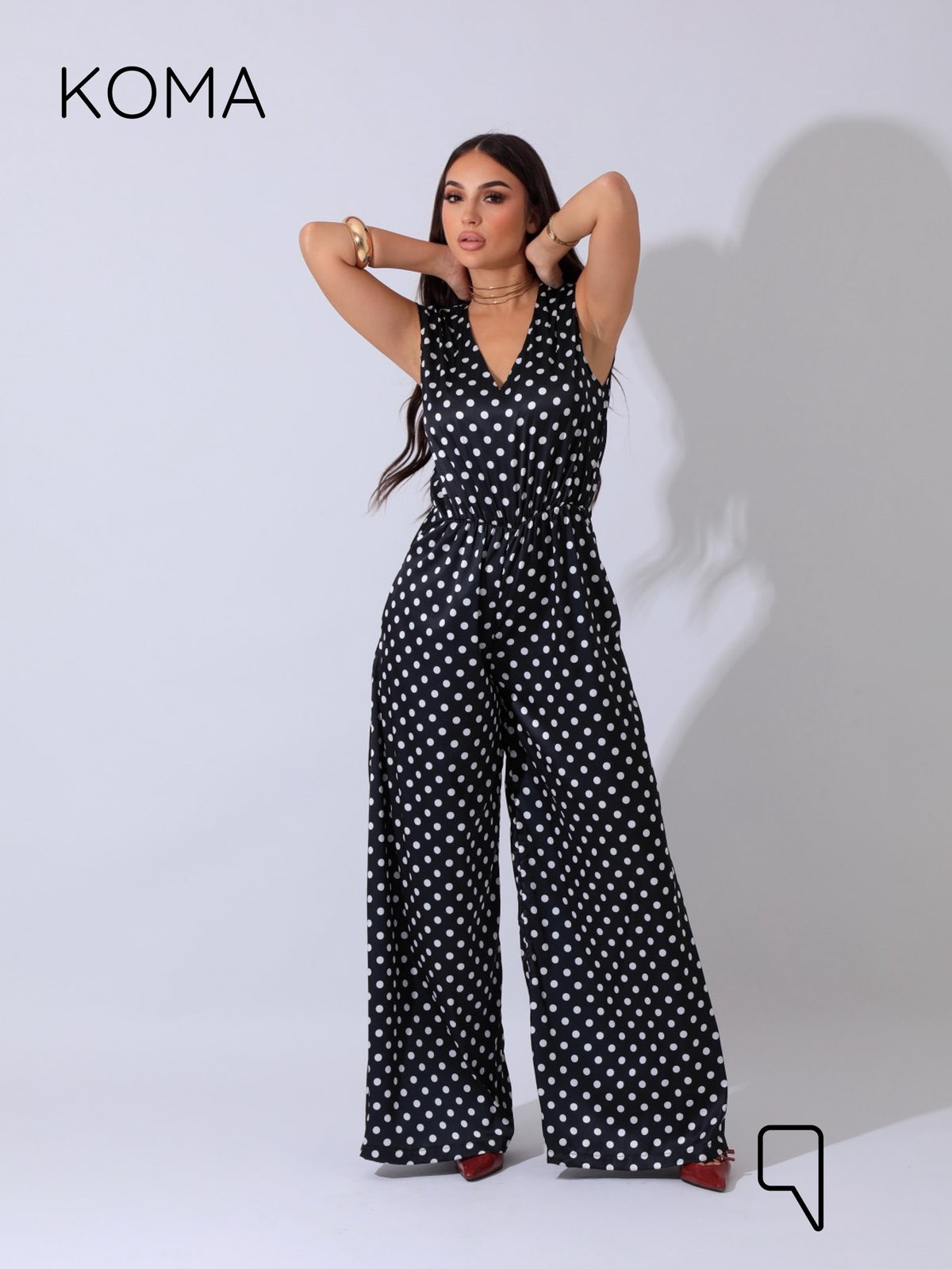 Dahlia Flared Jumpsuit - Polkadots Black