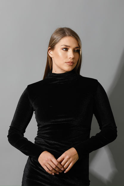Back Slit Midi Dress - Black