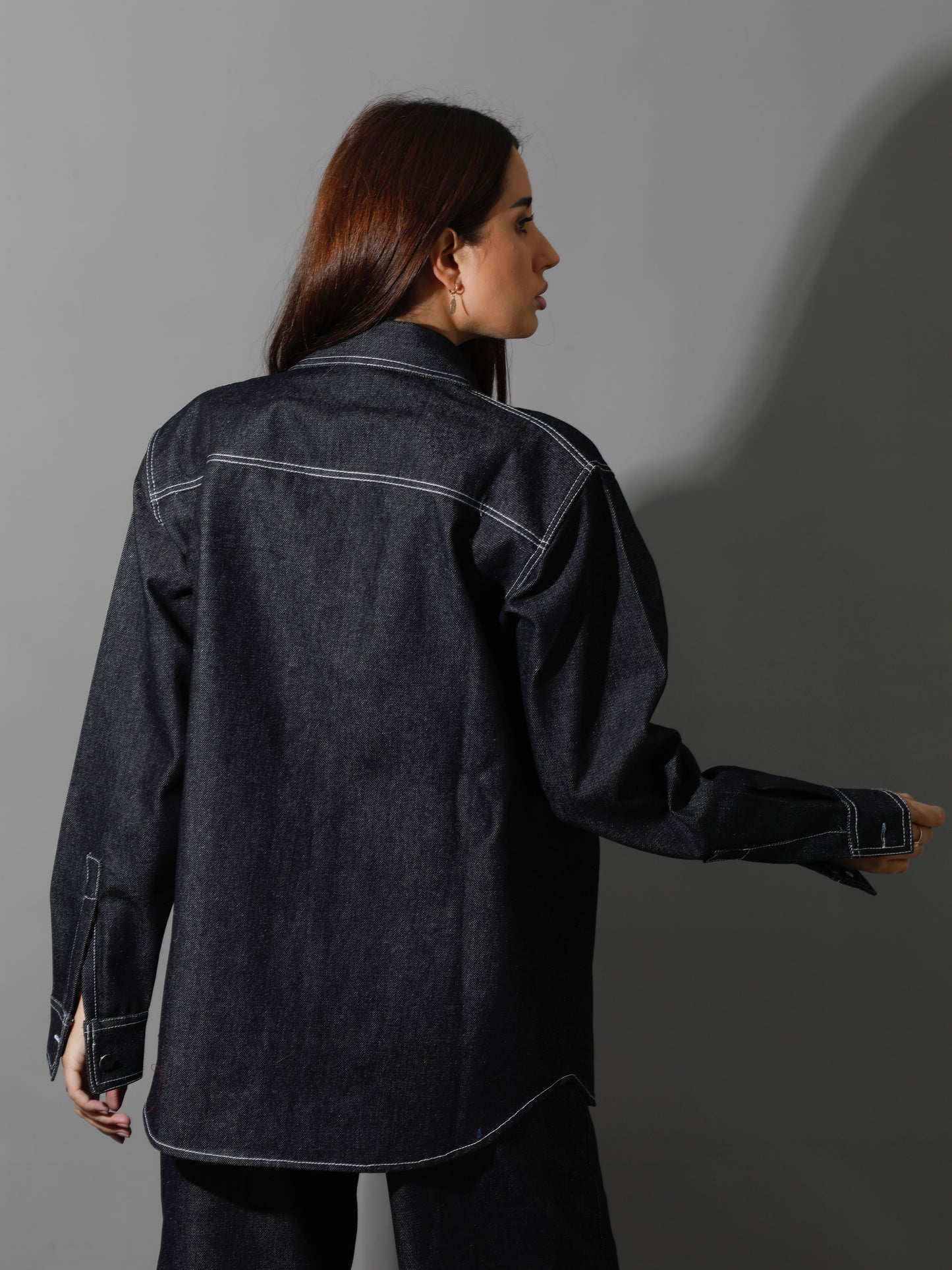 Co-Ord Jeans Cutout Shirt & Cutout Pants - Navy Blue