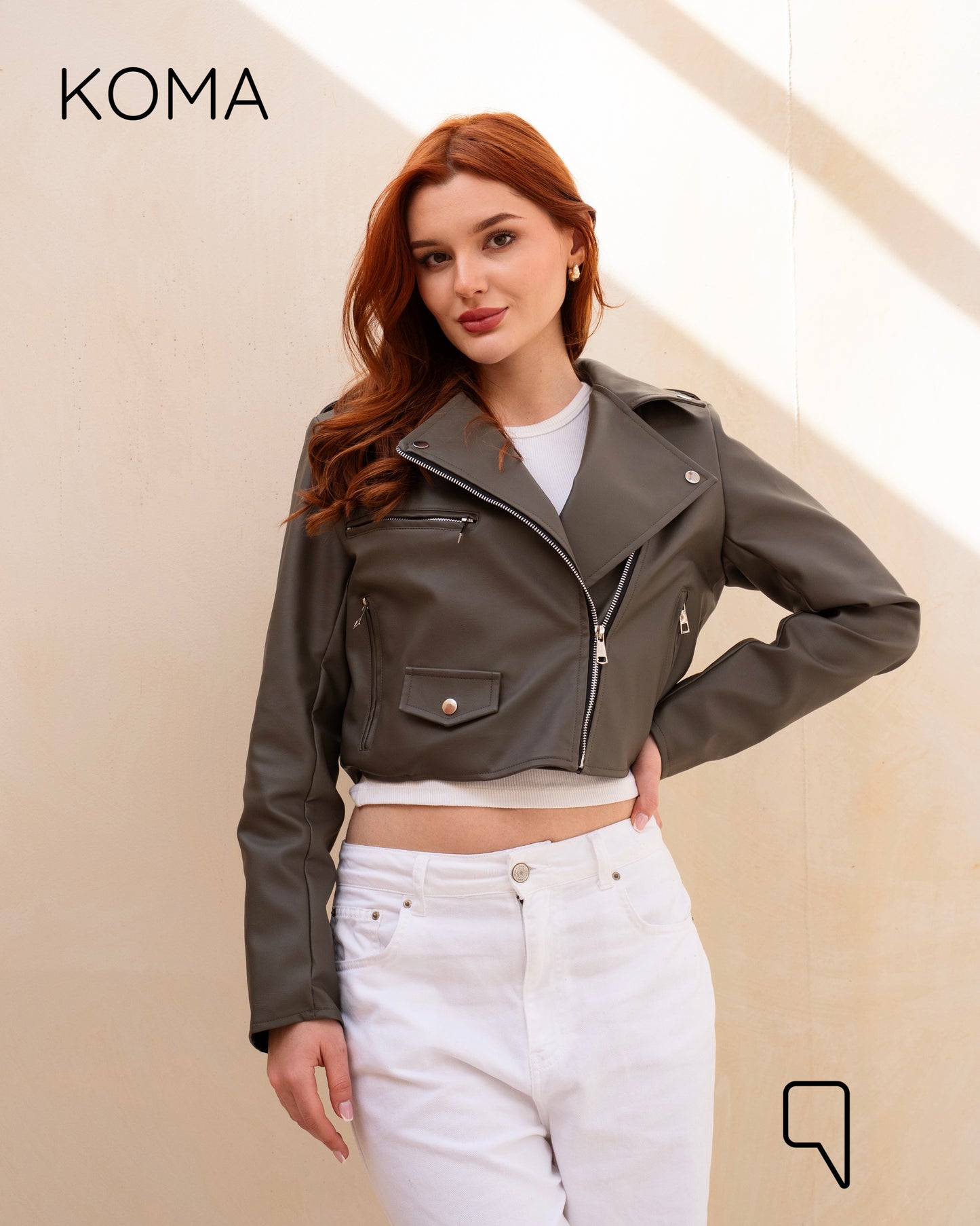 Leather Biker Jacket - Olive