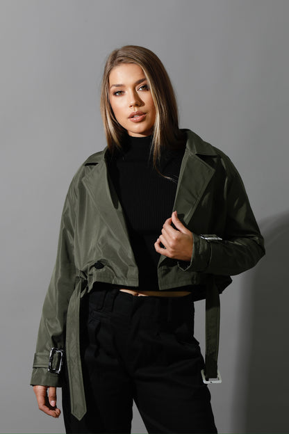 Double Breasted Trench Jacket - Olive