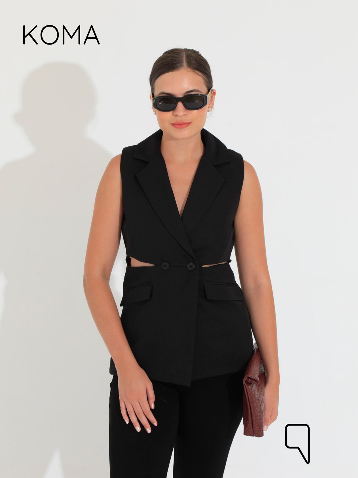 Maxine Double Breasted Vest Blazer - Black