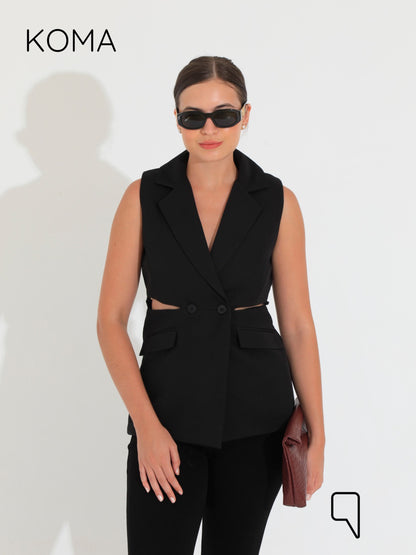 Maxine Double Breasted Vest Blazer - Black