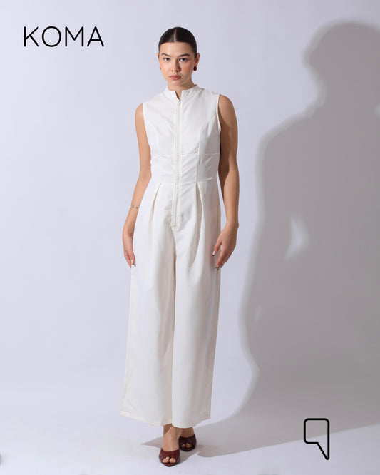 Olivia Sleeveless Wide Leg Jumpsuit - Offwhite