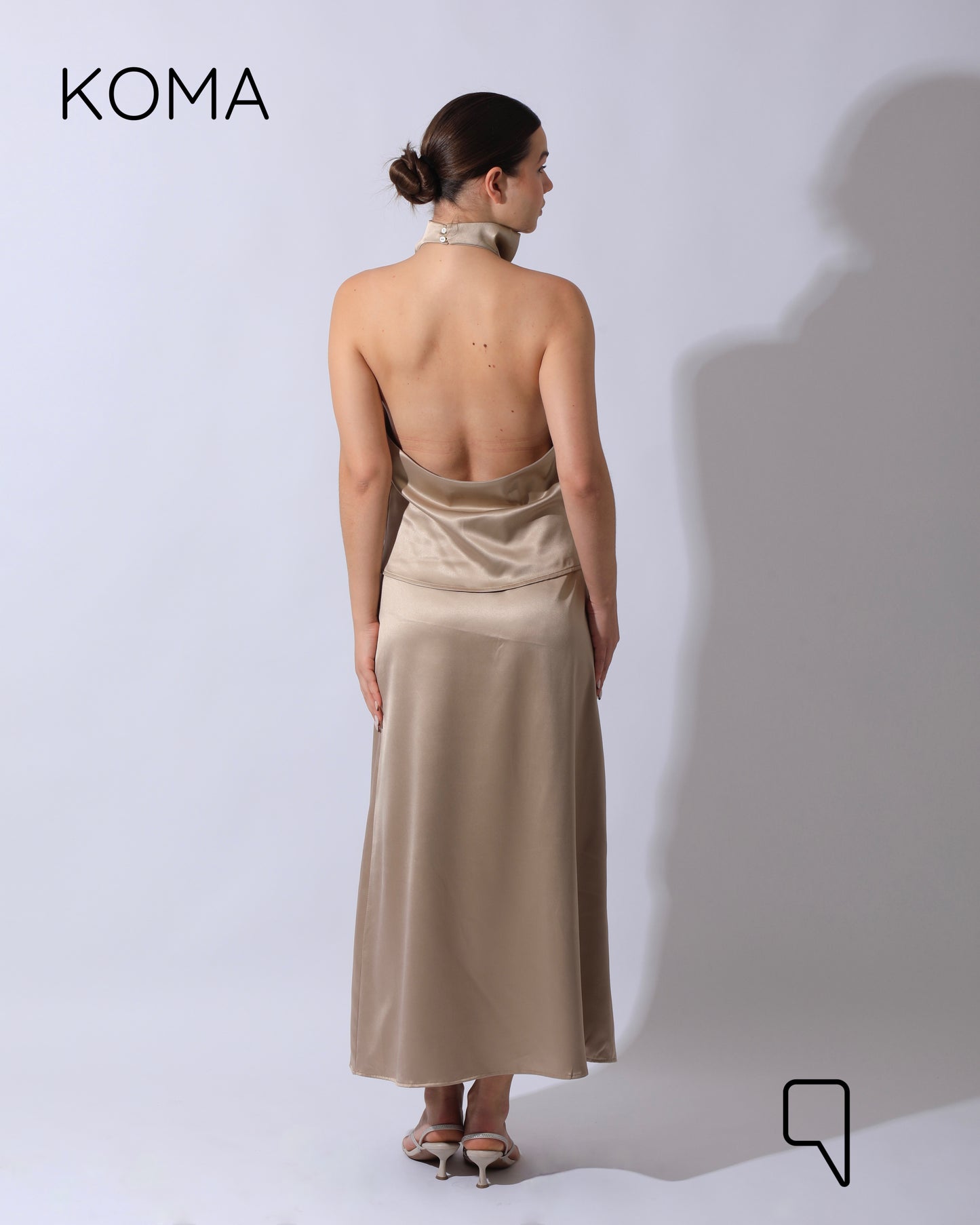 Violet Satin Midi Skirt - Beige