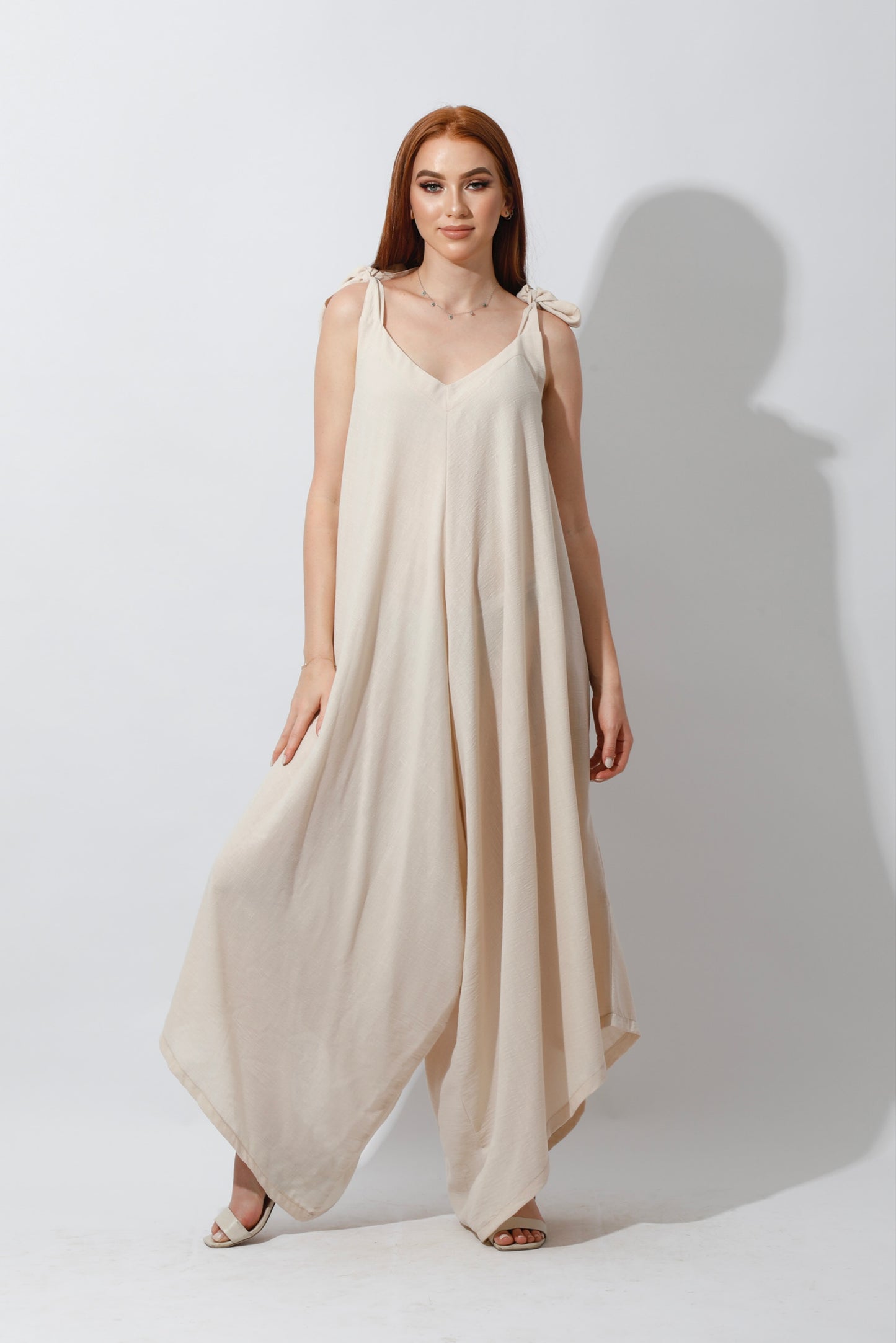 Tied Up Lose Jumpsuit - Beige