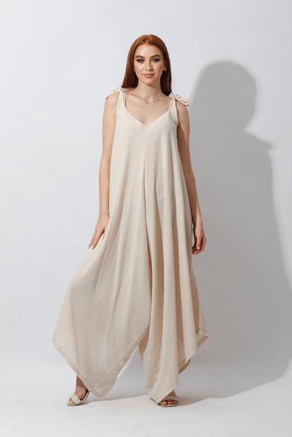 Tied Up Lose Jumpsuit - Beige