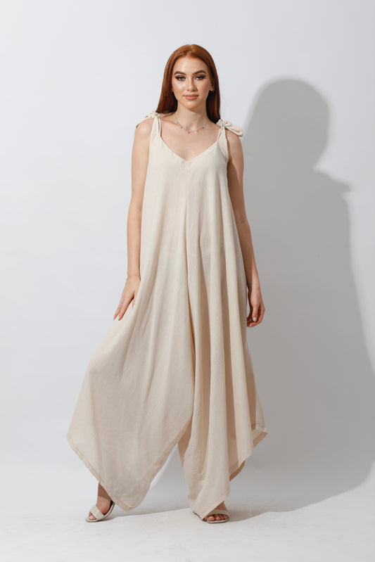 Tied Up Lose Jumpsuit - Beige