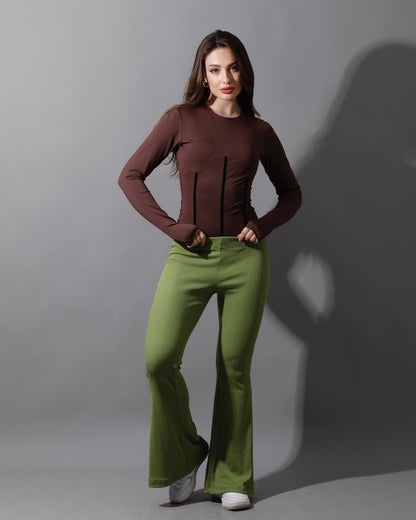 Slinky Flared Trousers - Kiwi Green