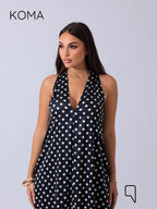 Paulina V Neck Maxi Dress - Black Polkadots