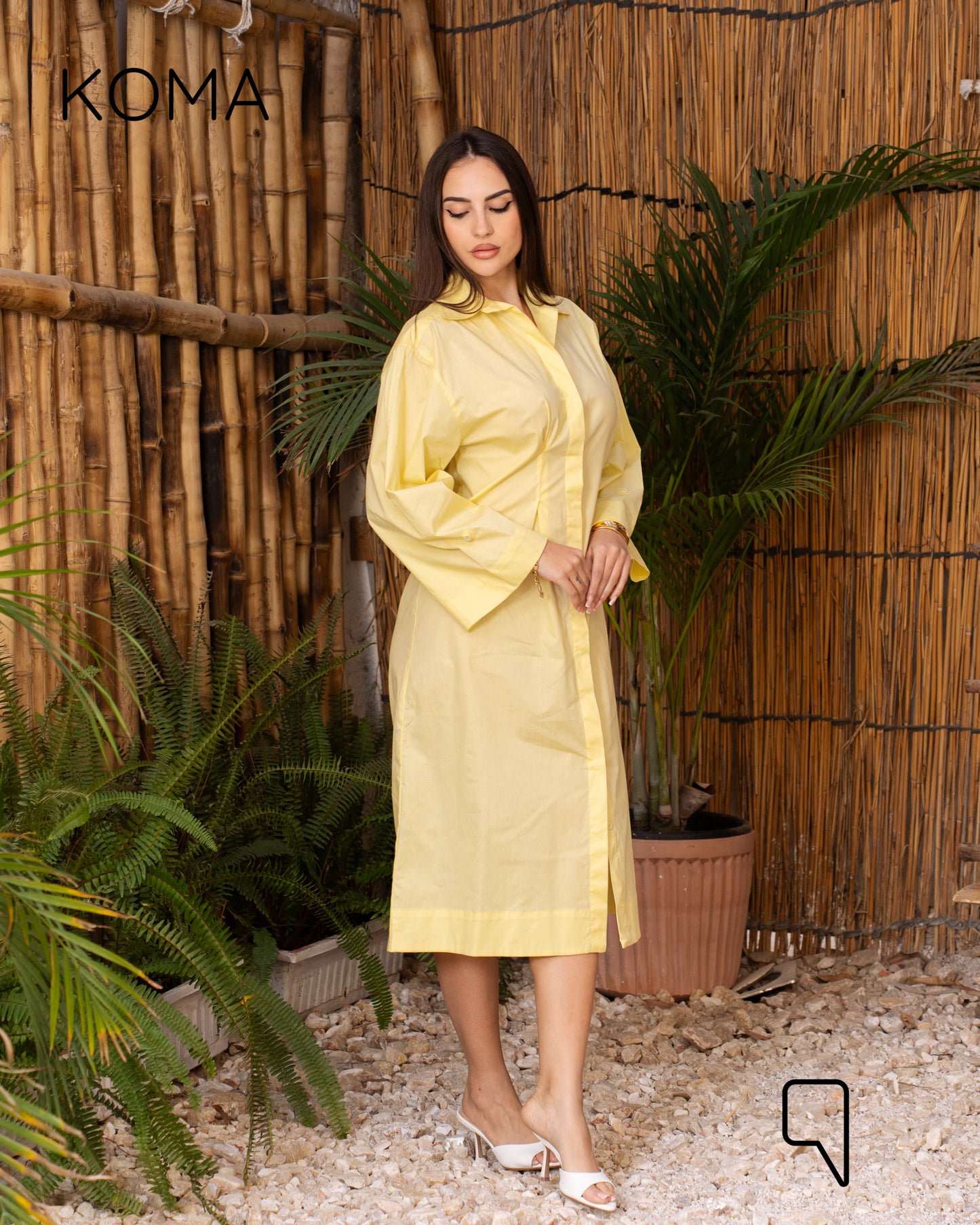 Abigail Midi pleated Shirt Dress - Yellow