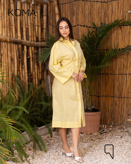 Abigail Midi pleated Shirt Dress - Yellow
