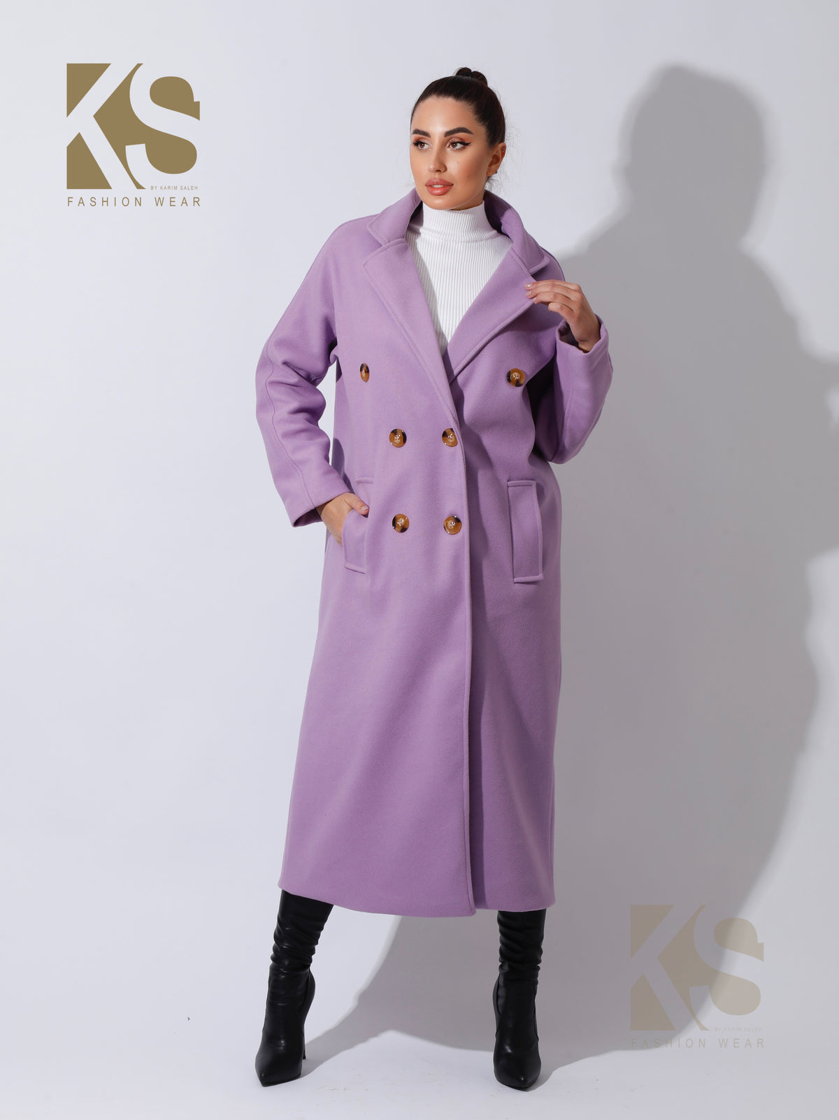 Darcy Long Double Breasted Coat - Lavender