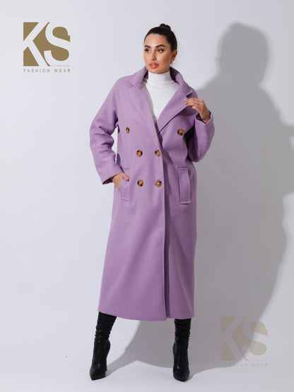 Darcy Long Double Breasted Coat - Lavender