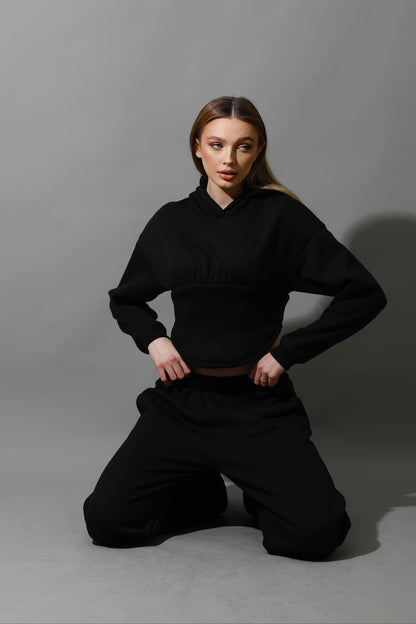 Corset Hoodie Set - Black