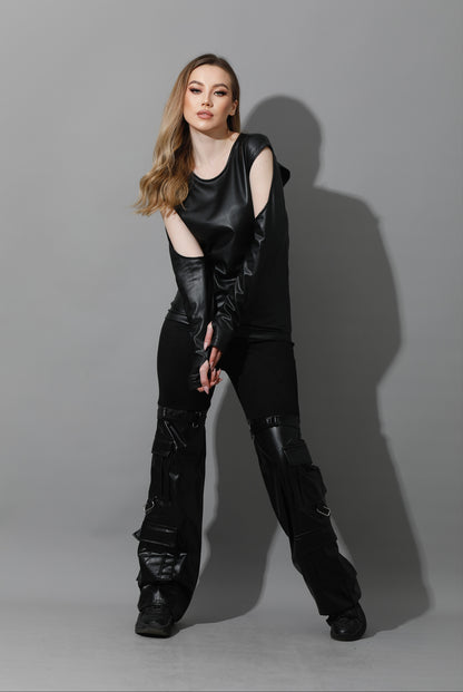 Leather Cutout Top - Black