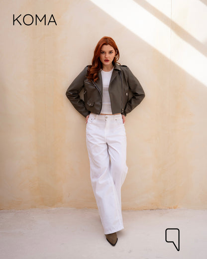 Leather Biker Jacket - Olive