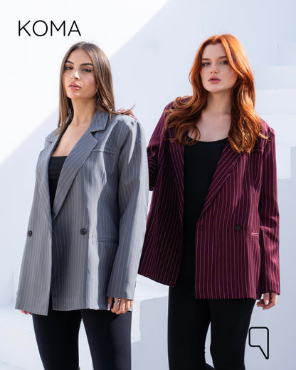 Striped Oversized Blazer - Maroon