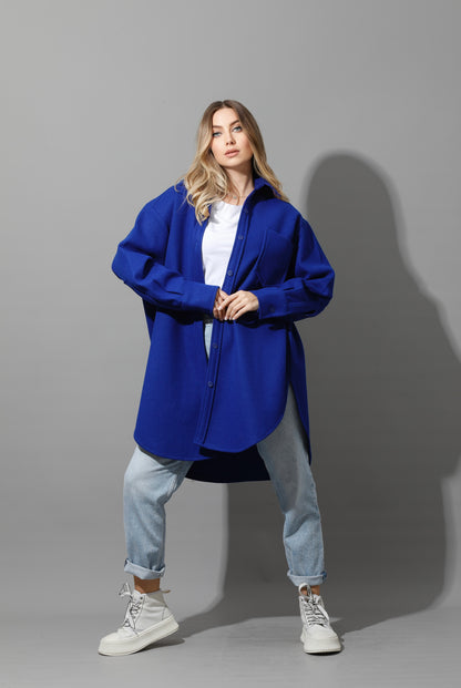 Woolen Oversized Shirt - Electric Blue