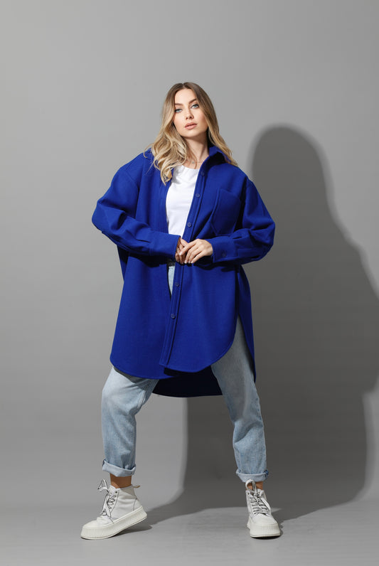 Woolen Oversized Shirt - Electric Blue