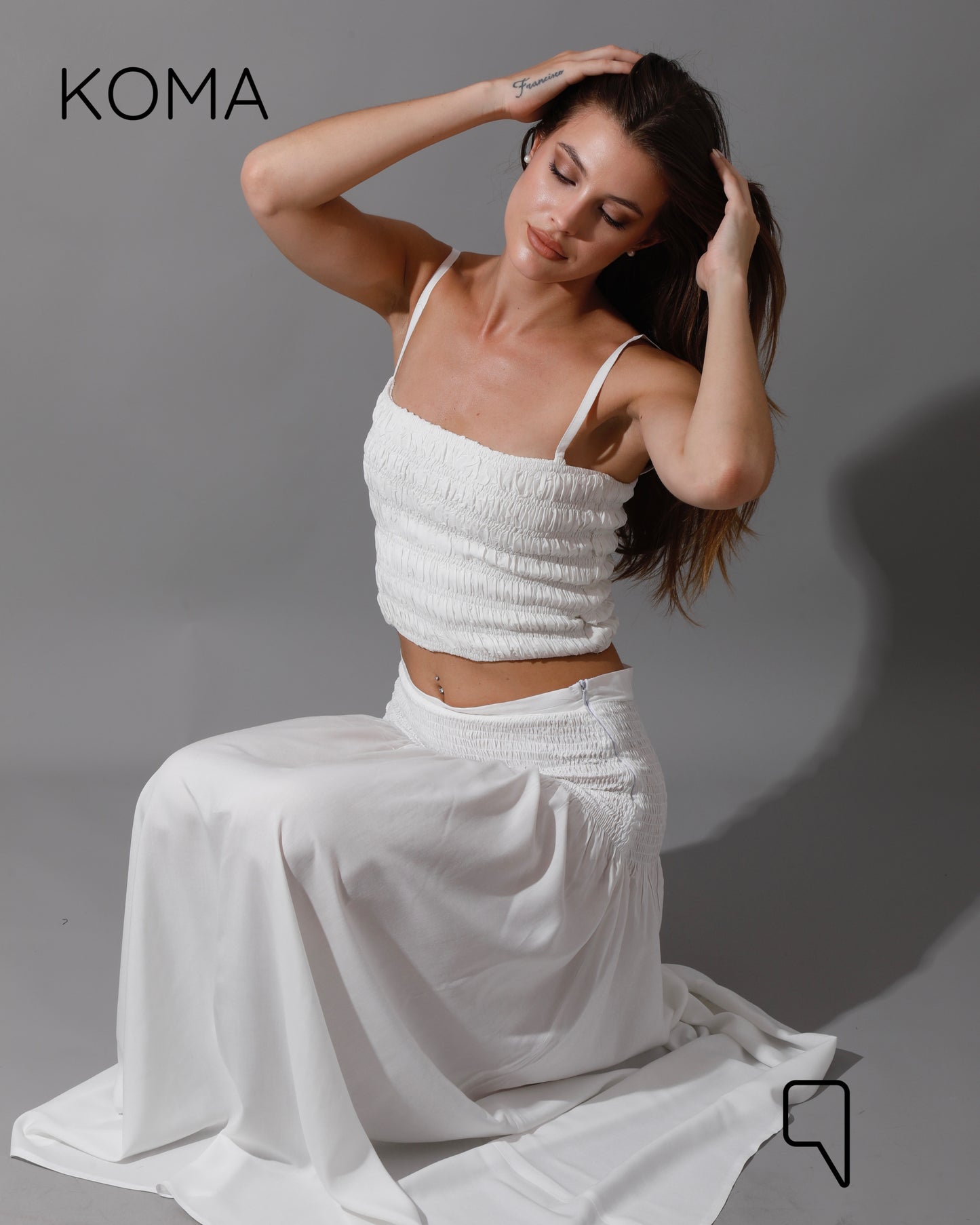 Tabitha Elastic Top & Skirt Co-Ord - White