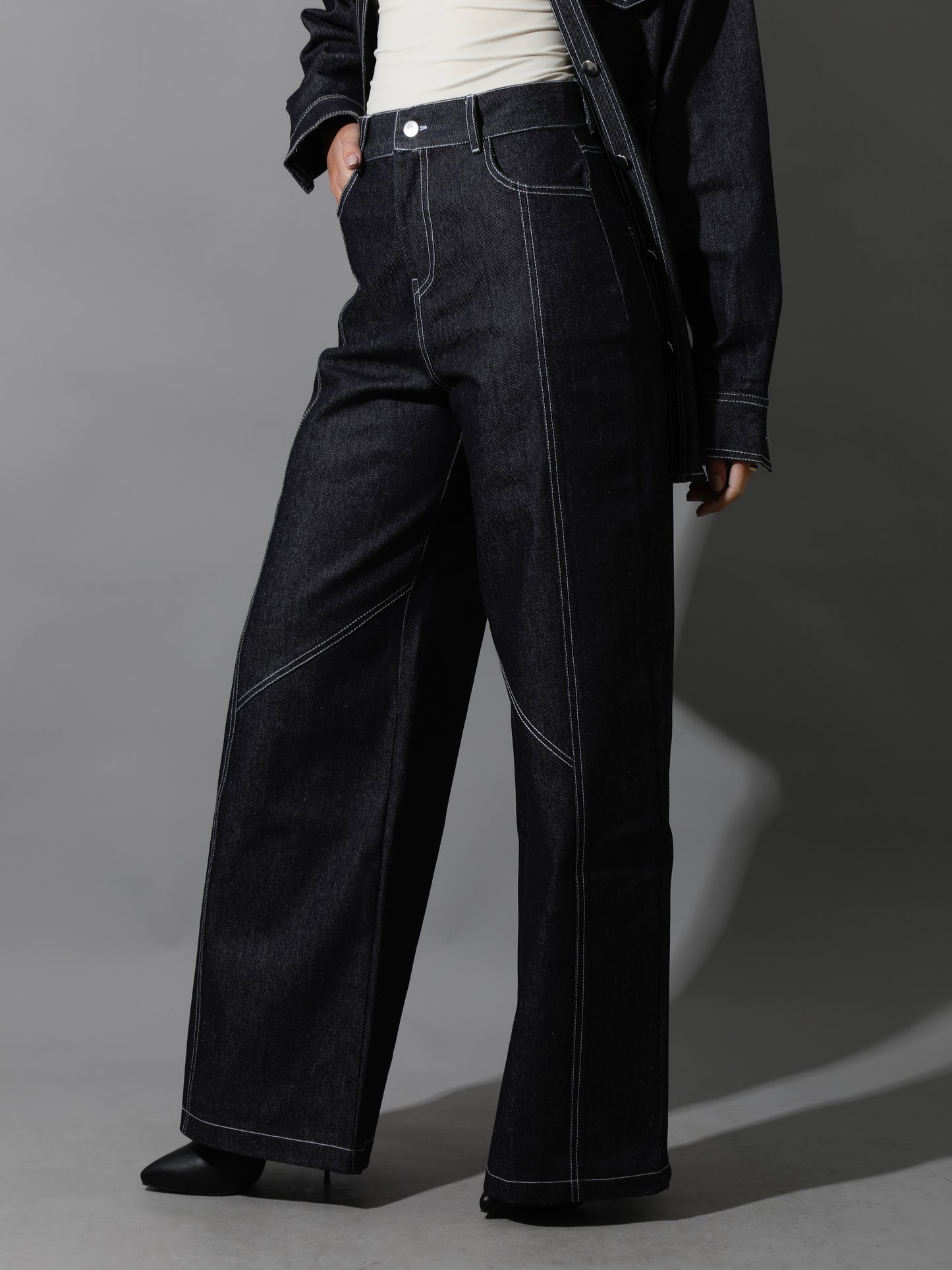 Co-Ord Jeans Cutout Pants - Navy Blue