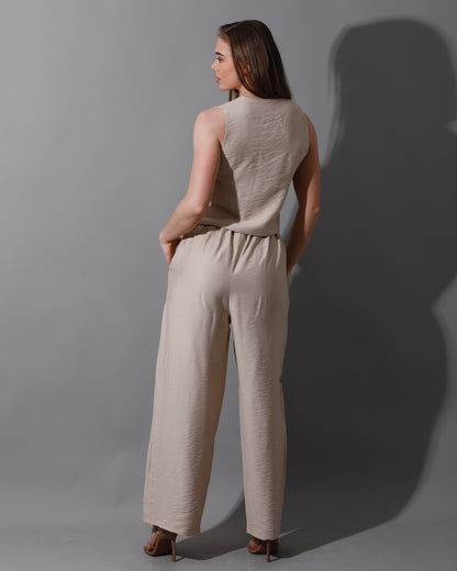 Cropped Vest Set - Beige