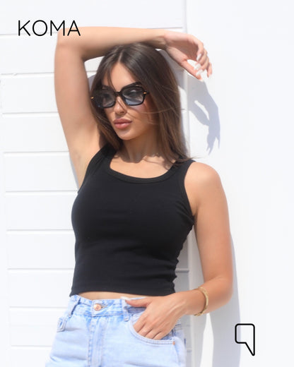iva Basic Crop Tank Top  - Black