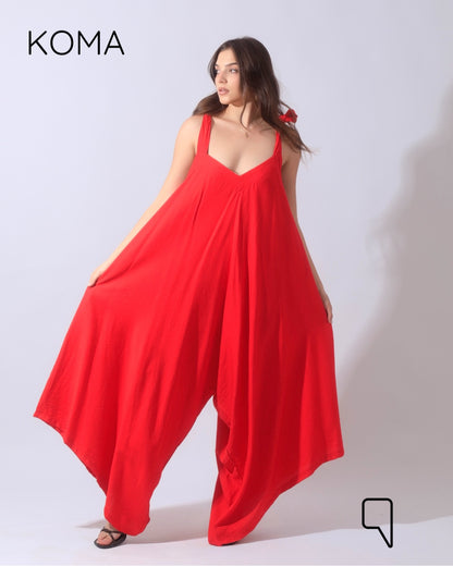 Tied Up Lose Jumpsuit - Red