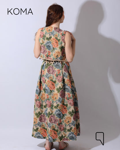 Rakhi Retro Jacquard Lace Sleeveless Set- Multicolored