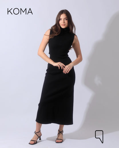 Naomi Halter Neck Midi Sleeveless Dress - Black