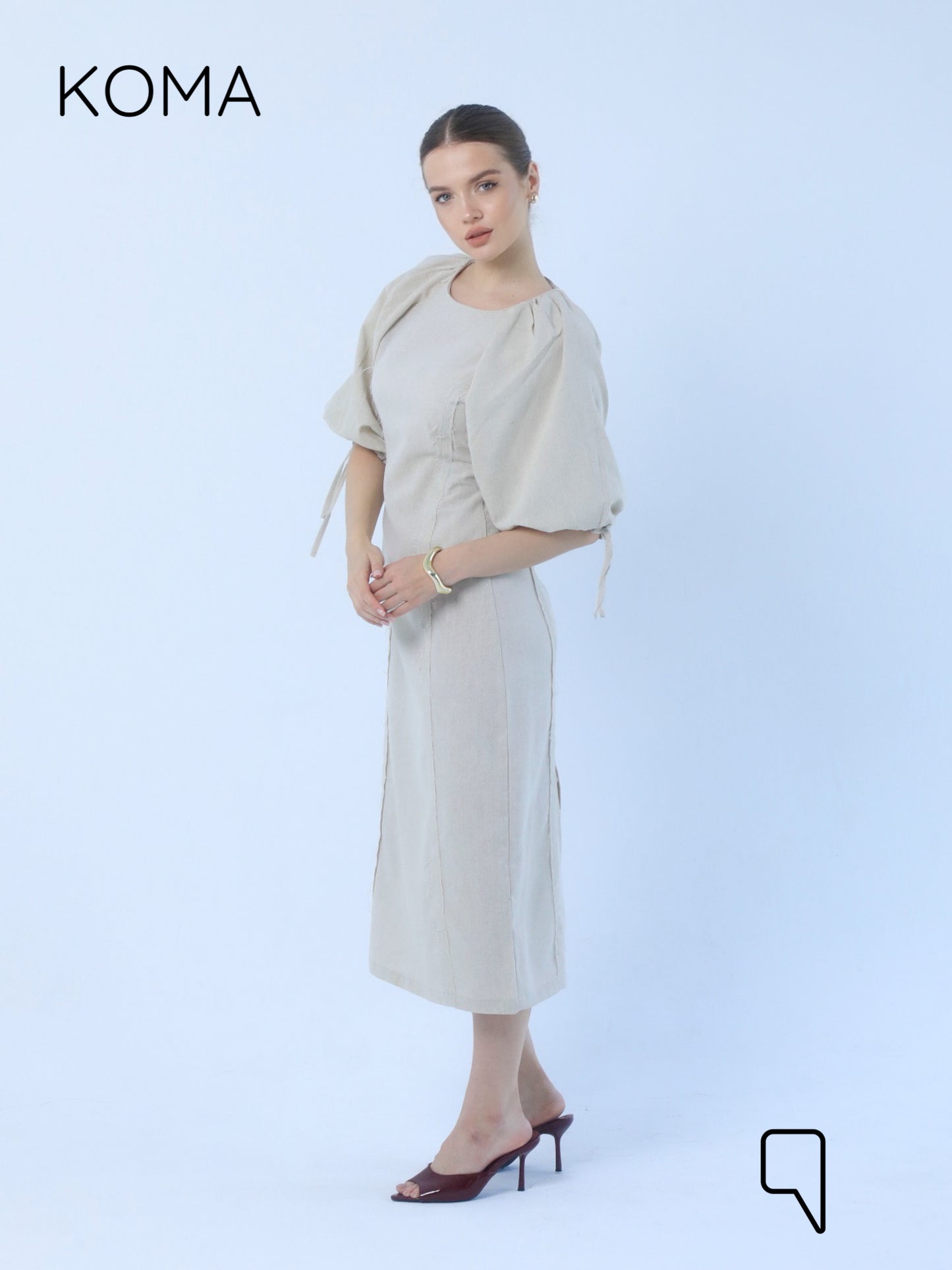 Eve Puff Sleeve Dress - Beige