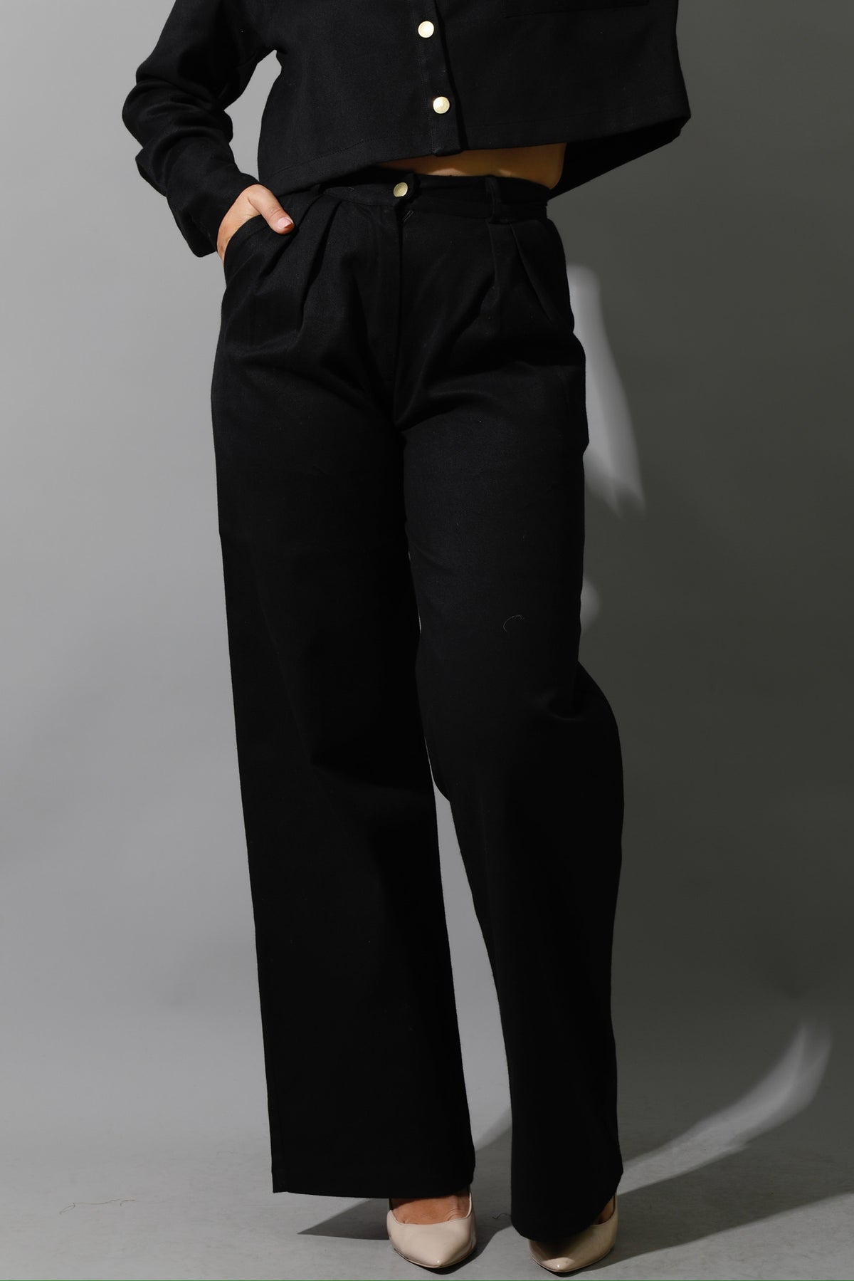 Co-ord Pleated Wide Leg Pants - Black