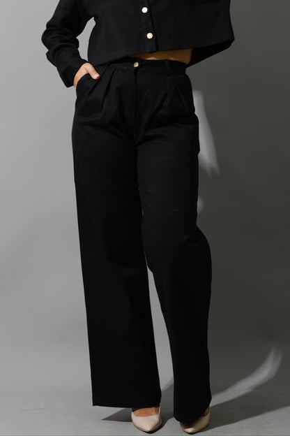 Co-ord Pleated Wide Leg Pants - Black