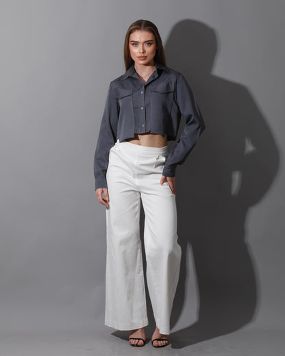 Pockets Cropped Shirt - Gray