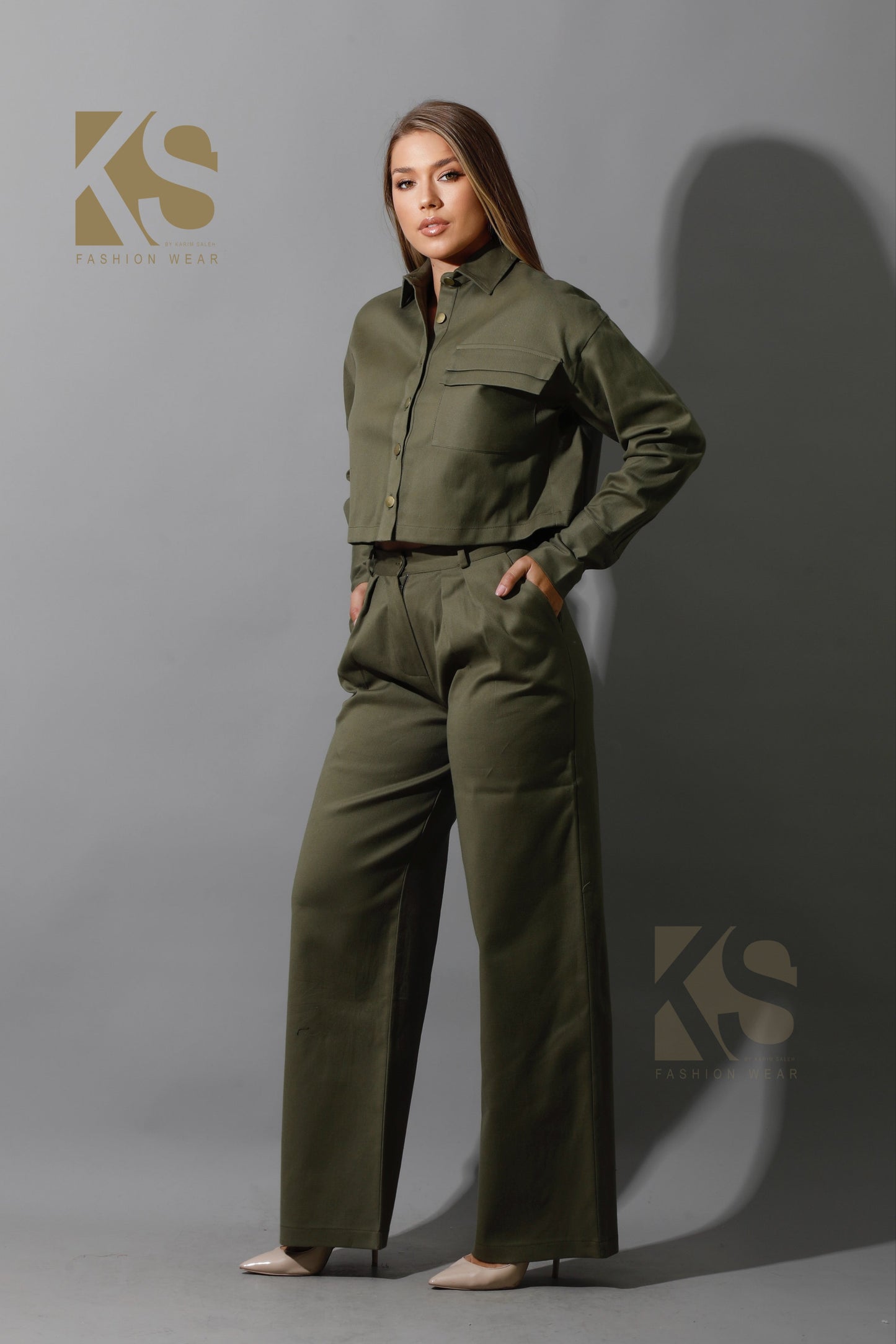 Co-ord Cropped Shirt - Olive
