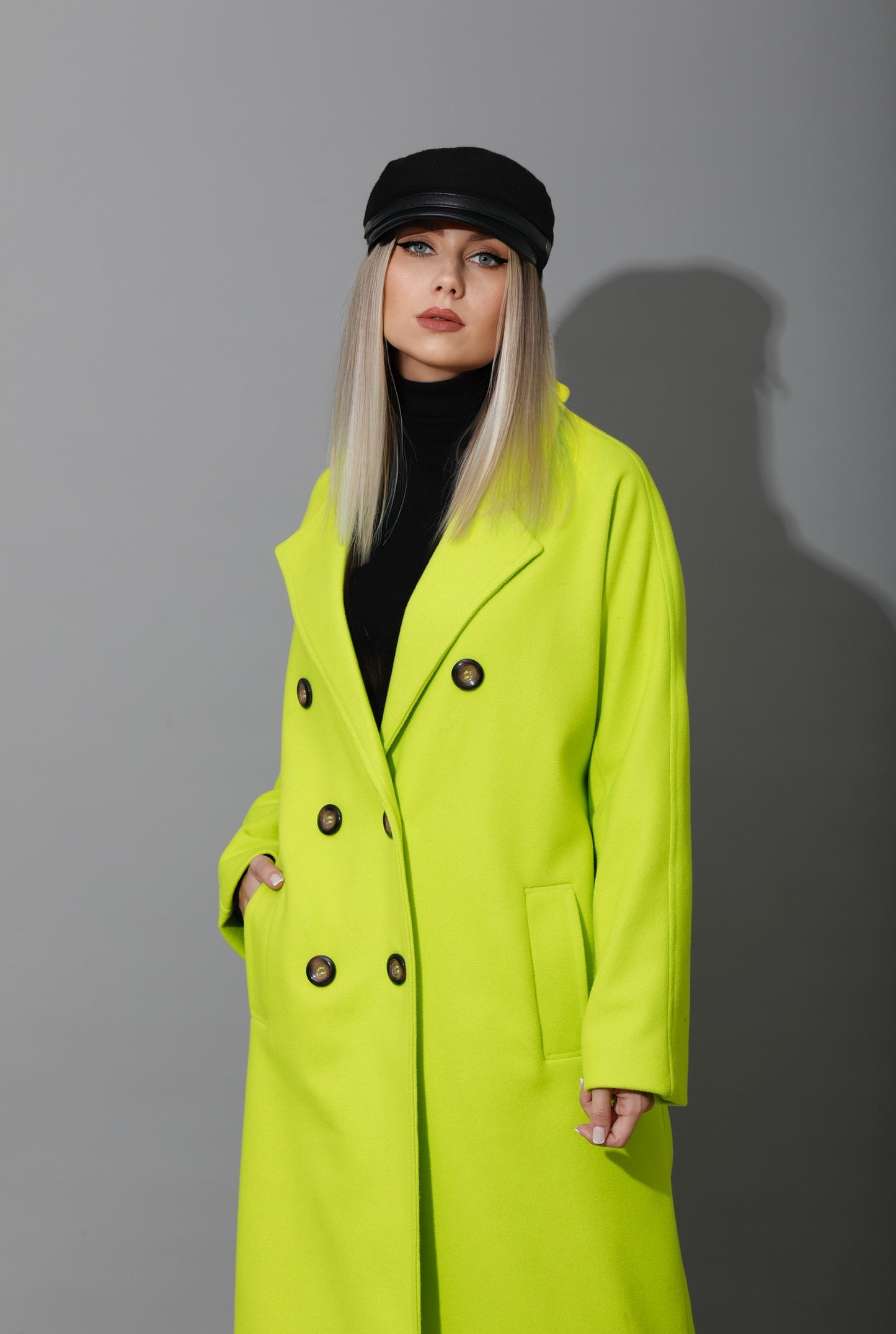 Darcy Long Double Breasted Coat - Lime Green