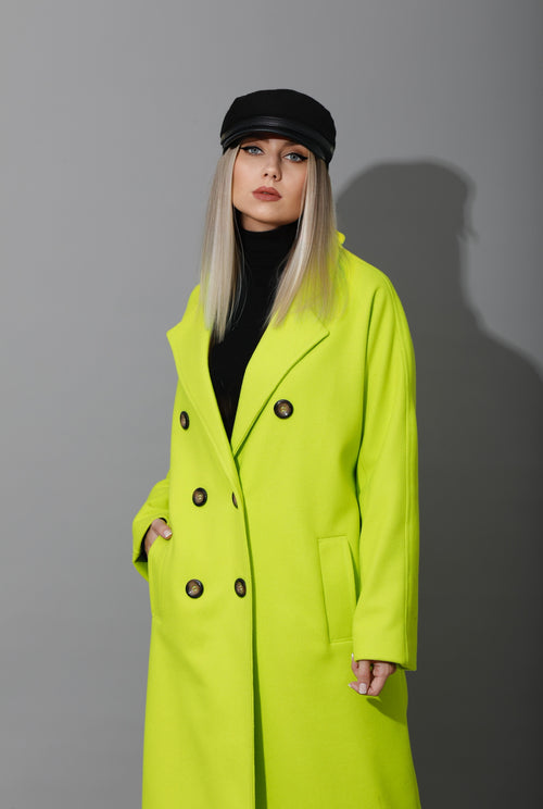 Darcy Long Double Breasted Coat - Lime Green