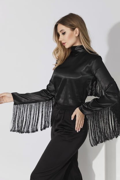 Fringed Blouse - Black