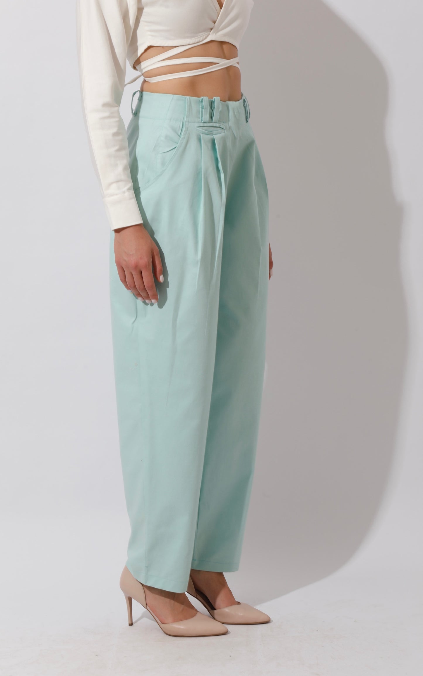 High Rise Paper-Bag Pants - Mint