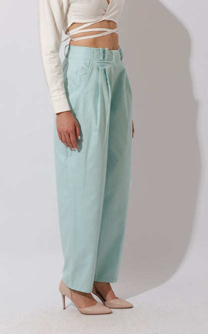 High Rise Paper-Bag Pants - Mint