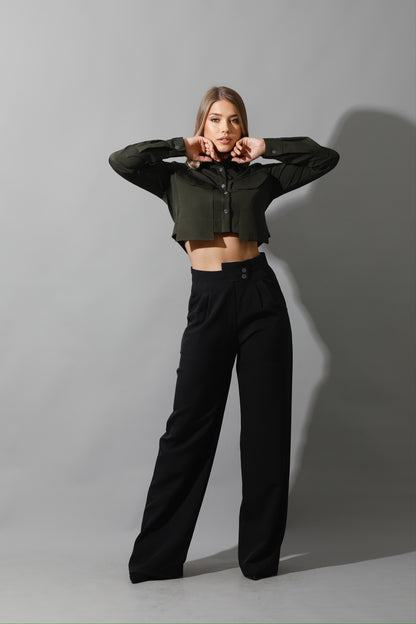 Noelle High Waist Wide Leg Trousers - Black