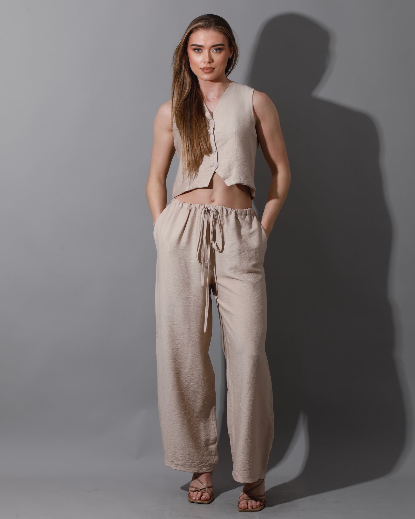 Cropped Vest Set - Beige